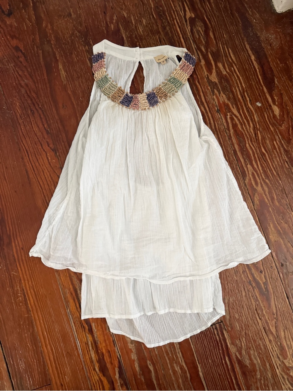 Ella Moss White Beaded Gauze Tank Top Made in USA Medium